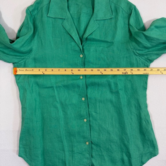 Lauren Ralph Lauren Green 100% Linen Herringbone Button Down Shirt Large - Picture 4 of 9